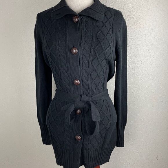 NWOT Caribbean Joe Black Cardigan Sweater Size M - Picture 1 of 6